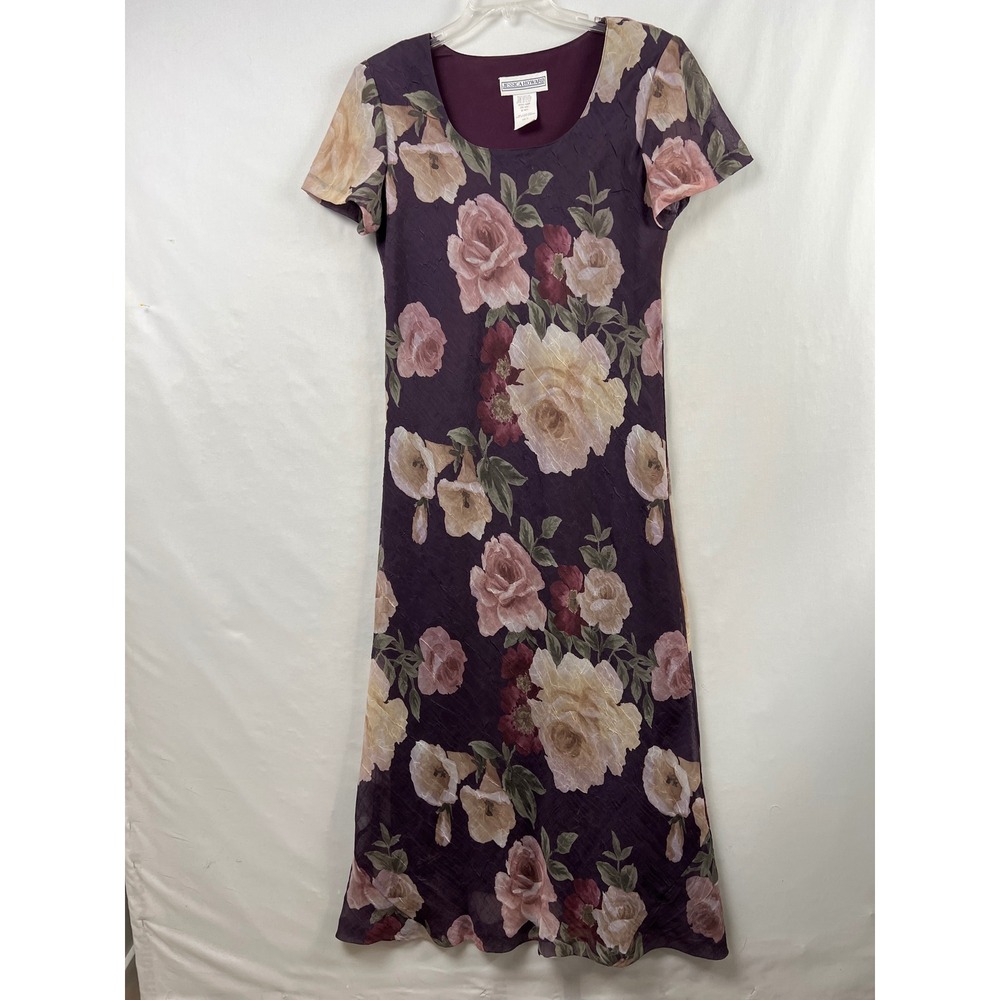 Jessica Howard Floral Maxi Dress Women 12 Purple Vintage 90s Short Sleeve Gown
